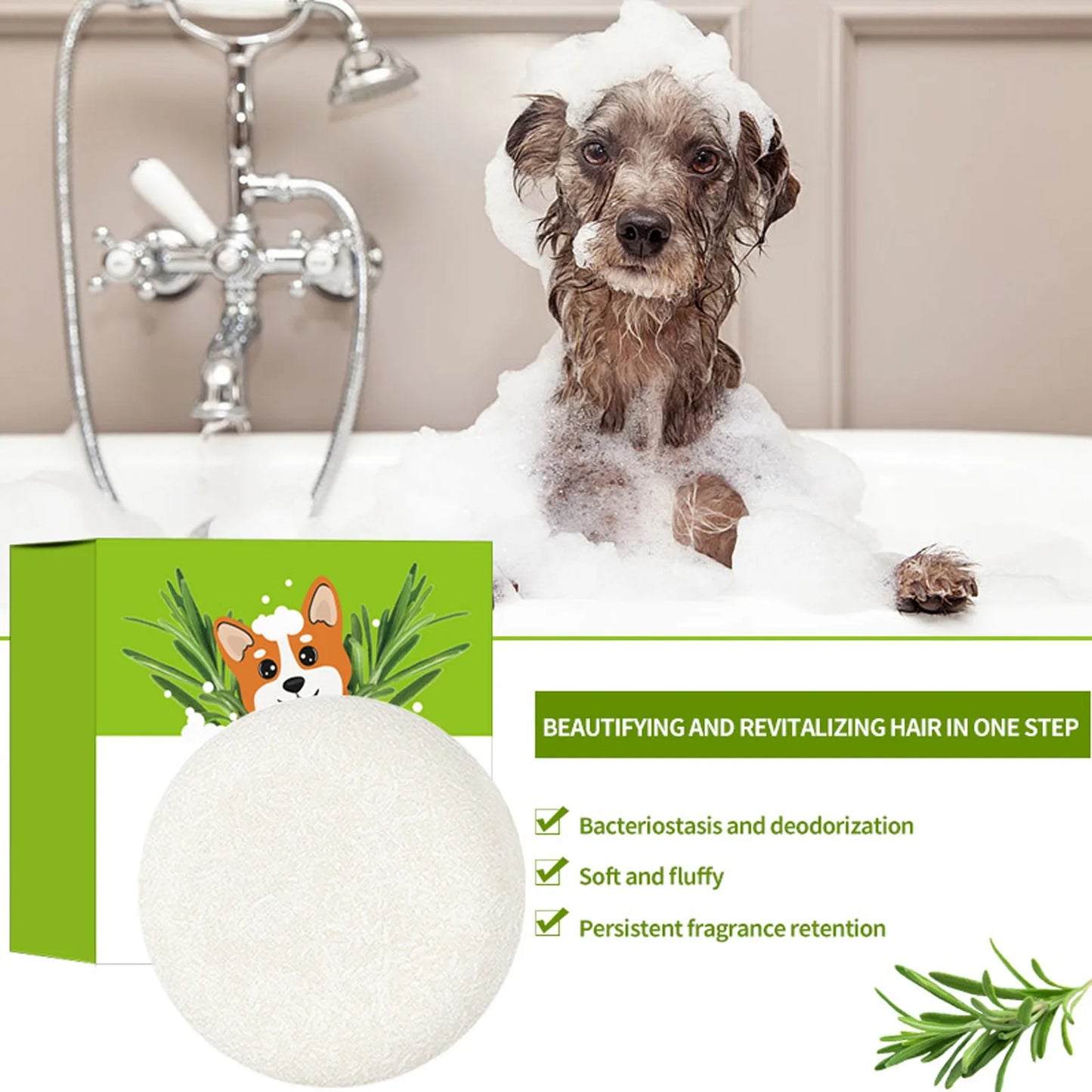 Dog and Cat Body Shampoo as a Soap Bar
Black, with Chin Softening and Removes Odor  also has Botanical Ingredients.