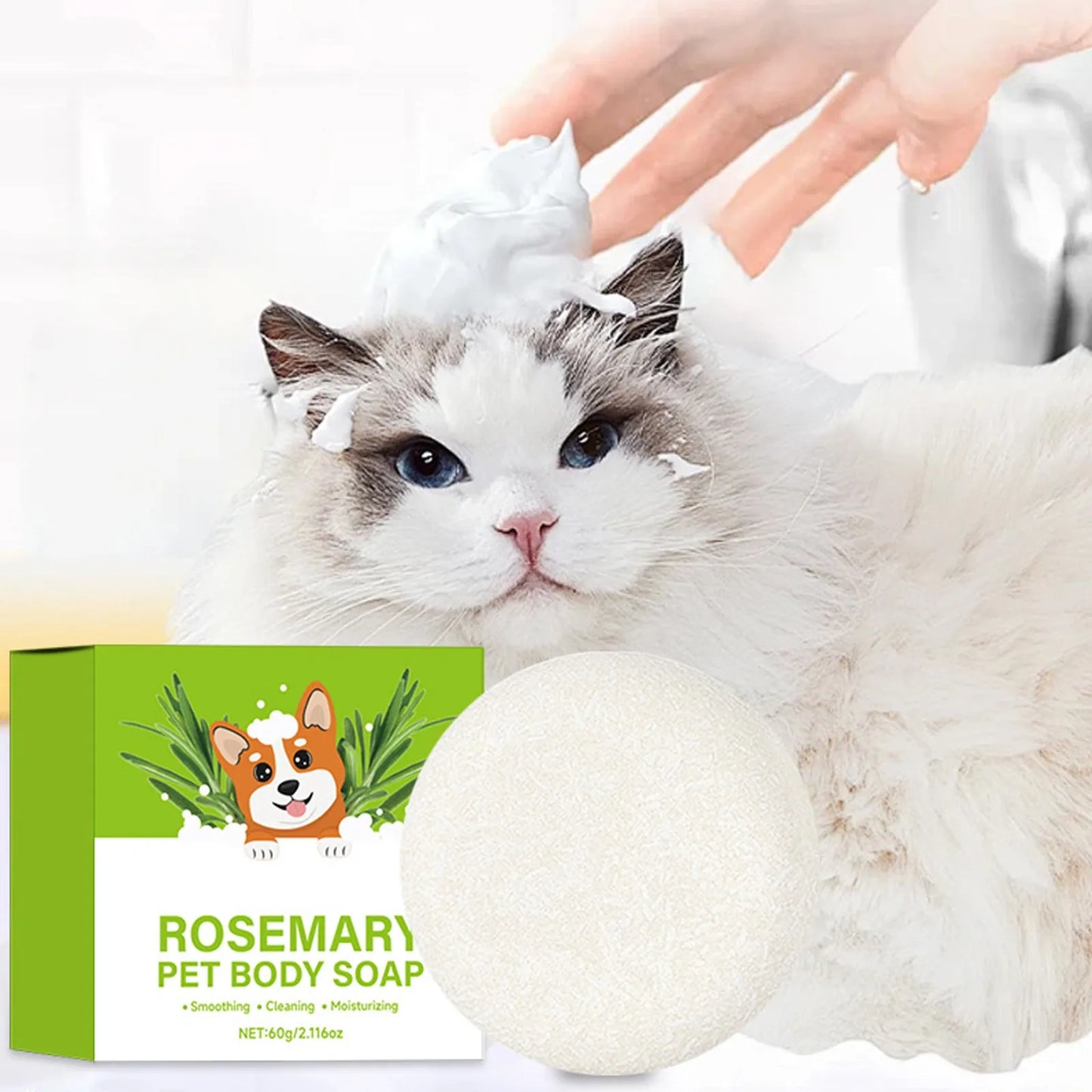 Dog and Cat Body Shampoo as a Soap Bar
Black, with Chin Softening and Removes Odor  also has Botanical Ingredients.